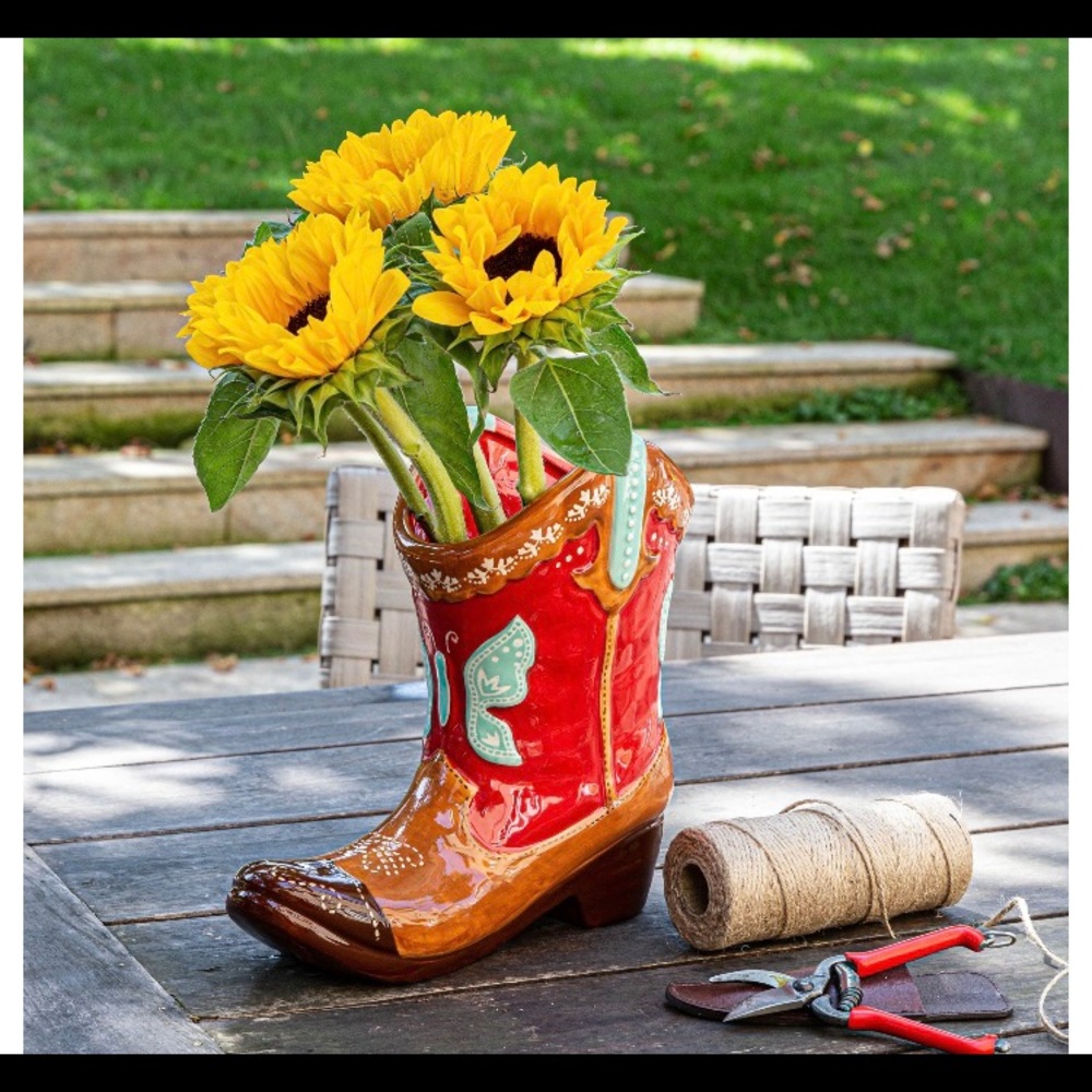 RED BOOT PLANTER STONEWARE Unique Flower Pot The Pioneer Woman
